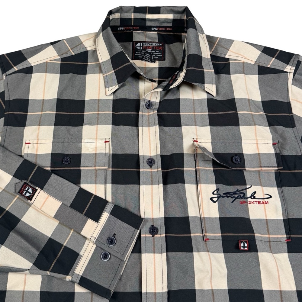 Vintage Y2K Southpole Function Pockets Plaid Button Up Shirt Embroidered Mens XL